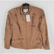 Oscar De La Renta Womens Jacket Faux Fur Zip Camel Color Size 18W New