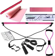 at Home Pilates Kit,Pilates Bar Yoga Bands Gym Kit - 8X Stretching Workout Equipment, Yoga Set Full Body Exercise for Women & Men