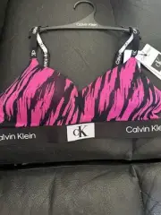 Calvin Klein Womens 1996 Lightly Lined Bra Bralette Pink Tiger Print New Sz Sm