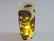 Halloween Decoration Light Up LED Tealight Frosted SKULL Candle Holder