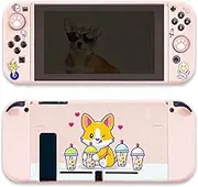 BelugaDesign Animal Switch Bundle | Kawaii Pastel Pink Dog Boba Shell Case for Nintendo Switch Standard & Lite | Soft & Durable Gaming Console Cover for On-The-Go Play
