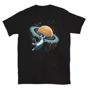 Space Themed Funny Cat T-shirt - Saturn Graphic Tee