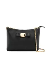 Ferragamo Zip Top Clutch With Chainlink Shoulder Strap
