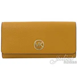 【全新現貨 補10個】茱麗葉精品 MICHAEL KORS FULTON 圓形MK全皮革扣式發財長夾.黃現金價$2,980