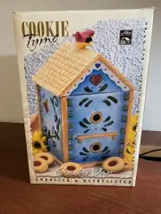 NEW Cookie Tyme Birdhouse Cookie Jar Embossed Hand Painted Alco NIB NOS