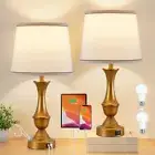 Gold Touch Table Lamps Set of 2, 22" Bedside Lamps with USB C+A Gold, White