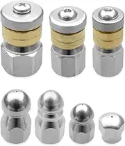 Jetter Heads Kit, Sewer Jetter Kit for Pressure Washer, Rotating Button Drain Cleaning Nozzle Tips for Drain Hose