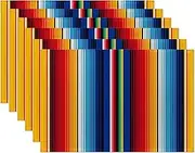 Rainbow Colorful Stripe Mexican Placemats Set of 6,Ethnic Mexican,Waterproof Non-Slip Washable Table Mats Set for Kitchen Dining Holiday Party Wedding Decor 12x18 Inch