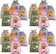 Halloween Treat Bags - 24 Halloween Burlap Treat Pouches Trick or Treat Bags with Drawstring | Happy Halloween Bagsack for Halloween Supplies