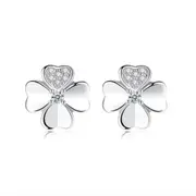 3PCS Silver plating Stud Earrings Woman Fashion Jewelry Retro Simple Lucky Clover Earrings