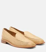 [Souliers Martinez] Souliers Martinez Rio leather-trimmed raffia loafers AU 7 beige