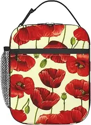 Red Poppy Flower Printed Lunch Bag Tote Bag Lunch Boxes Women'S Lunch Bag Thermal Lunch Tote Bags Container For Work Picnic Camping