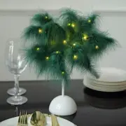 15" HUNTER GREEN Feather DESK LAMP Decorative LED Light Table Centerpiece Party
