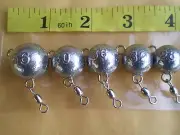 10 PCS. FLUKE EAR BALL JIGS, W/#5 CRANE SWIVEL, 56,40,36,32,28 GRAMS 2 EACH