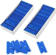 Zorveiio 200 Pcs Plastic Razor Blades Plastic Scraper Blades Double Edge Razor Blade for Removing Labels Stickers Gasket Decals on Glass Car Window - Blue