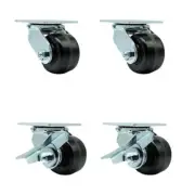 3.25 Inch Phenolic Caster Set with Ball Bearings 2 Swivel Lock 2 Brake SCC
