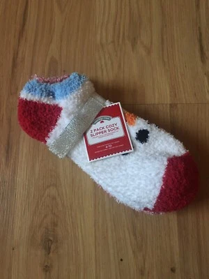 holiday time womens cozy slipper socks shoe size 4-10 snow man winter christmas