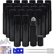 BEGIKET 24 Packs of Essential Oil Roller Bottles, 10ML Black Roller Bottles with Stainless Steel Rolling Balls for Travel Essential Oil