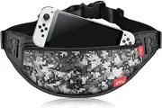 TNP Switch Travel Bag for Nintendo Switch / Switch OLED / Switch Lite White Grey Digital Camo Fanny Pack - Carrying Bag for Nintendo Switch Console, Dock, Joy-Cons, Cables, and Accessories