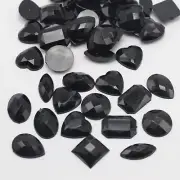 100 Jet Black Assorted Shape Flatback Acrylic Rhinestone Gems No Hole