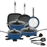 Pots and Pans Set Nonstick, 18PCS Blue and Black Induction Cookware Sets with...