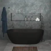 1500/1700*750/800*550mm FIE Luciana Matt Black Oval Cast Stone Solid Surface Freestanding Bathtub With Overflow