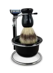 Shaving Kit 4 Pcs Shave Razor Badger Brush Stand Soap Bowl Mug Gift Set Beard
