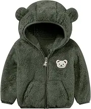 [Naiyafly] Baby Boys Girls Fleece Jackets with Hood Zip Up Cute Bear Coats Fall Winter Warm Fuzzy Jacket with Ear Newborn Outwear for Toddler Infant Boys Girls 0-6 6-12 12-18 18-24 Months 2T 3T