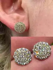 2Ct Real Moissanite 14K Yellow Gold Plated Silver Women's Cluster Stud Earrings