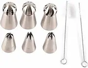 Baking Tip Piping Tip Set Cake Decorating Tip Stainless Steel Piping Nozzle for Cake Cupcake Decorations 6PCS Set with Cleaning Brush