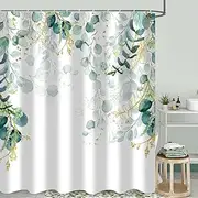 GKLEASG Sage Green Eucalyptus Shower Curtain Spring Watercolor Leaves Leaf Plant Bathroom Curtains Waterproof Fabric Bathtub Curtains Set with Hooks 72"x72"
