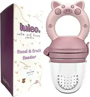 Luleo Baby Food Fruit Feeder Pacifier 3 Sizes Silicone Teats Safe and Hygienic Cap, Self Feeding, Soft Silicone BPA Free, Safe Anti-Choking, Teether Toy for Safe Infant, 4+Month, (Pink)