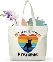 I Love My Puppy Themed Grocery Bag, Rainbow Puppy Reusable Shopping Bag, Gifts For Women French Dog Mom Dog Owner