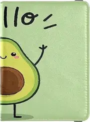 [Amooorous] Hello Cartoon Cute Green Avocado Leather decorative passport holder for travel Travel Documents Organizer Protector Badge ID Vaccine Card Holder Wallet Ultra Slim, Hello Cartoon cute green avocado, 1