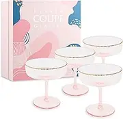 Coupe Glasses Set of 4, Vintage Cocktail Glasses, 10 Ounce Ribbed Coupe Glasses, Martini Glasses for Party-Pink