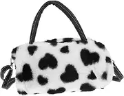 [Ipetboom] Women Shoulder Bag Cow Pattern Plush Tote Handbag Casual Fashion for Daily Use