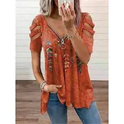 Women's Blouse Feather Stylish Casual Half Sleeve V Neck Regular Tops Daily Patchwork Hollow Out Zipper Black Blue Orange Green Summer Spring