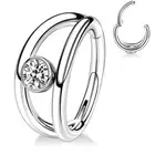 Double Stack with CZ Stainless Steel Hinged Septum Nose Hoop Cartilage Ring 16G