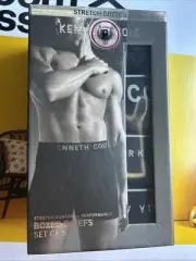 KENNETH COLE REACTION Boxer Briefs Men's M 5 Pack Cotton Stretch Black W/Gray