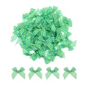 100Pcs Mini Gingham Ribbon Bow 1.5" Checkered Fabric Satin Sky Blue and Yellow