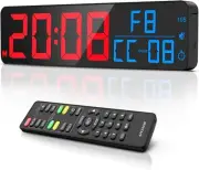 15" Large Gym Timer, LED Digital Wall Clock for Workout Interval Round Stopwatch