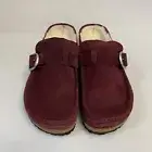 Birkenstock New w/ Box Buckley Shearling Maroon Suede Leather Narrow Select Size