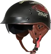 Summer Vintage Style Half Helmet,Retro Motorcycle Open Face Helmet Adults Crash Helmet DOT Certified for Men and Women D,XL=61-62CM