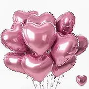 Pink Heart Balloons, 12PCS 18inch Pink Heart Shape Balloons, Valentine's Day Balloons for Pink Love Balloon for Valentines Day White Wedding Brithday Decorations