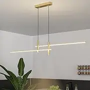 2 Light Kitchen Island Linear LED Pendant Light Gold LED Dimming Chandelier Industrial Modern Black Long Strip Hanging Lamp with Beam Light Fixture for Farmhouse Sink Dining Room Living Room Beauty