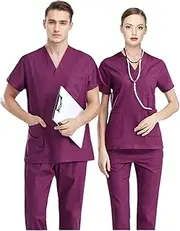 [Chesoon] Nursing Scrubs Short Sleeve Medical Uniform Set with Utility Pockets and Elastic Waistband for Hospital Dental Clinics