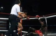 Nigel Benn Knocks Iran Barkley Through The Ropes Old Boxing Photo