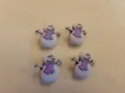 Novelty Button (new) 3/4" (4) Silly Snowmen /White w/ Purple