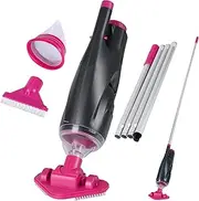 Rechargeable Handheld Pool Vacuum Set with Adjustable Pole and 2 Interchangeable Brush Heads, Ideal for Above-Ground Pools, Hot Tubs, Spas, and Small Pools up to 20ft (Red)