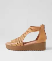 New Django & Juliette Oxxie Dark Tan Light Choc Leather Sandals Womens Shoes